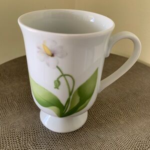 White Floral Mug with Green Leaves